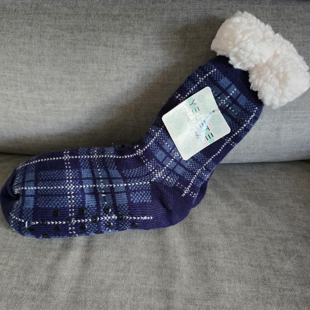 Blue Plaid Womans Slipper Socks